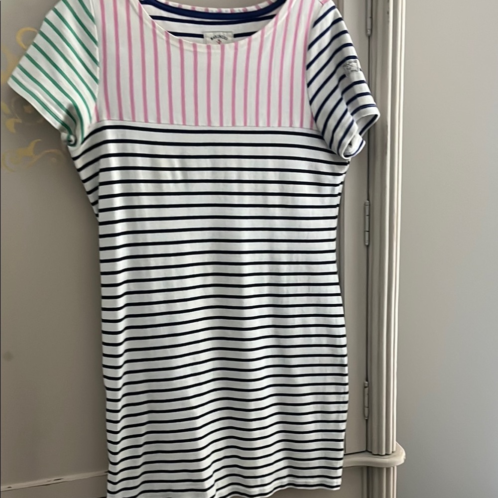 Joules Pink and Blue Sheath Mini Dress Casual Crew Neck Short Sleeve